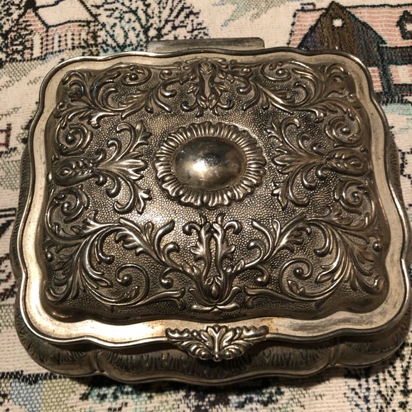 Silver Plated Jewelry box with red interior lining - Picture 2 of 16